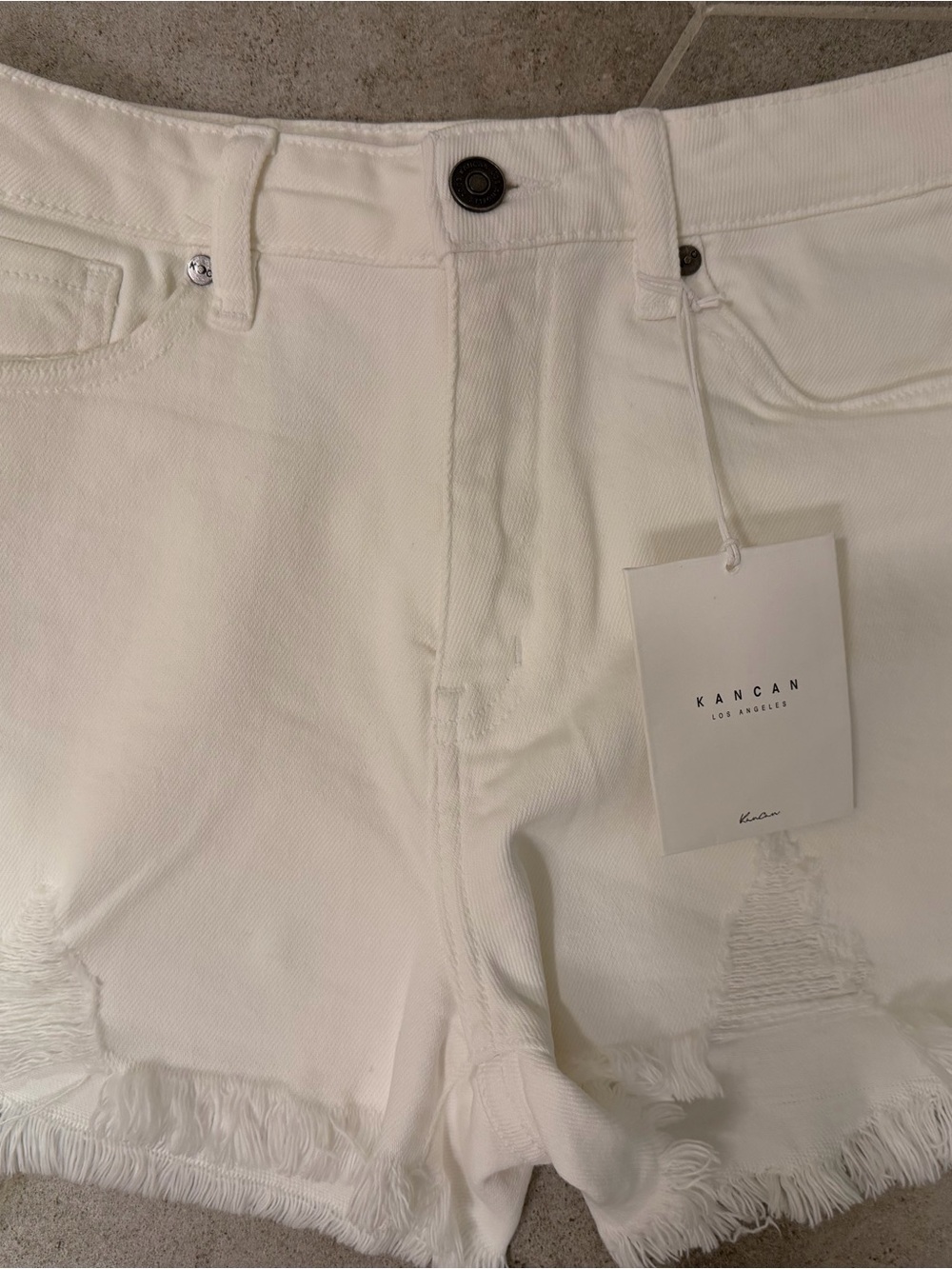 NWT, KanCan White Frayed Hem High-Rise Denim Shorts